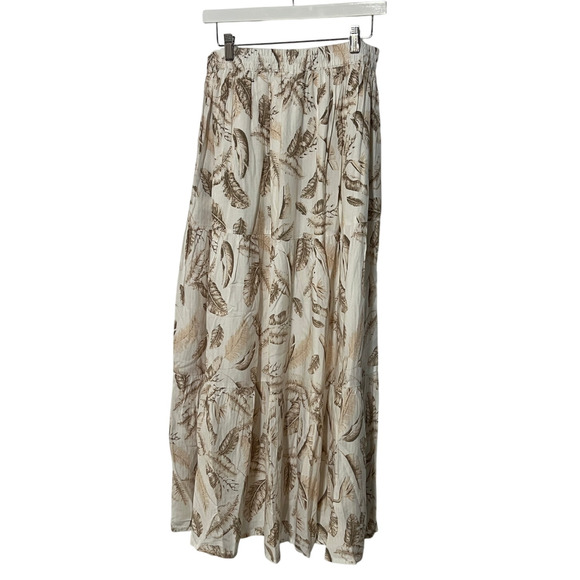 ELAN INTERNATIONAL WOMENS MEDIUM TIERED PRINTED MAXI SKIRT CREAM BEIGE NEW - Picture 6 of 13